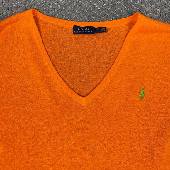 Polo Ralph Lauren Cotton Linen Blend Sweater Womens XL Orange Lightweight Hi Low - Picture 2 of 13